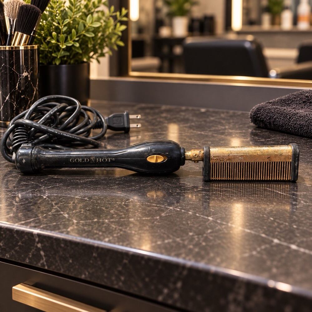 Gold N Hot Electric Pressing Comb Hair Straightener Black Gold Vintage